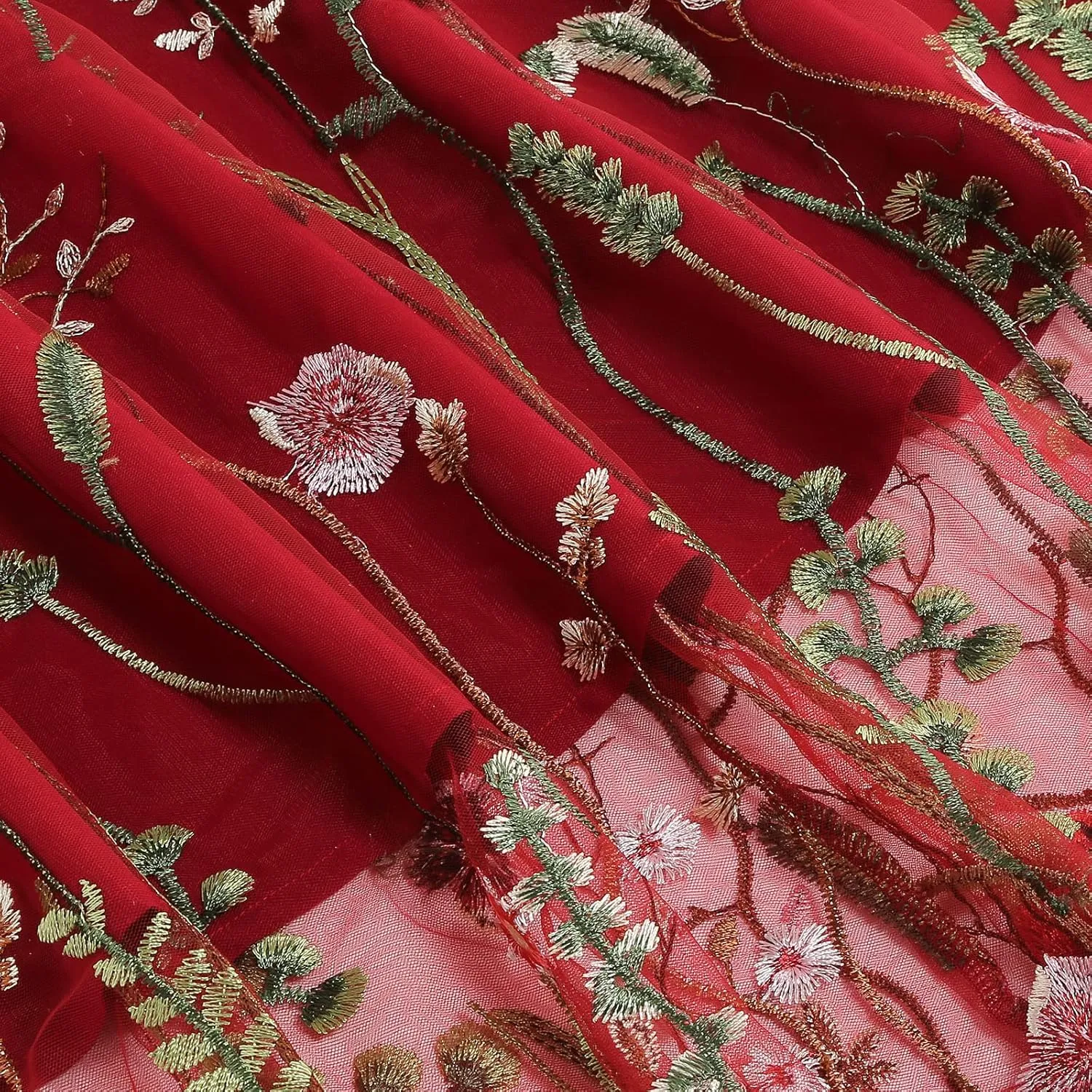 Floral Embroidered Women's Skirts - Vintage Tulle Wedding & Prom A-Line Flower Skirts with Elastic Waist