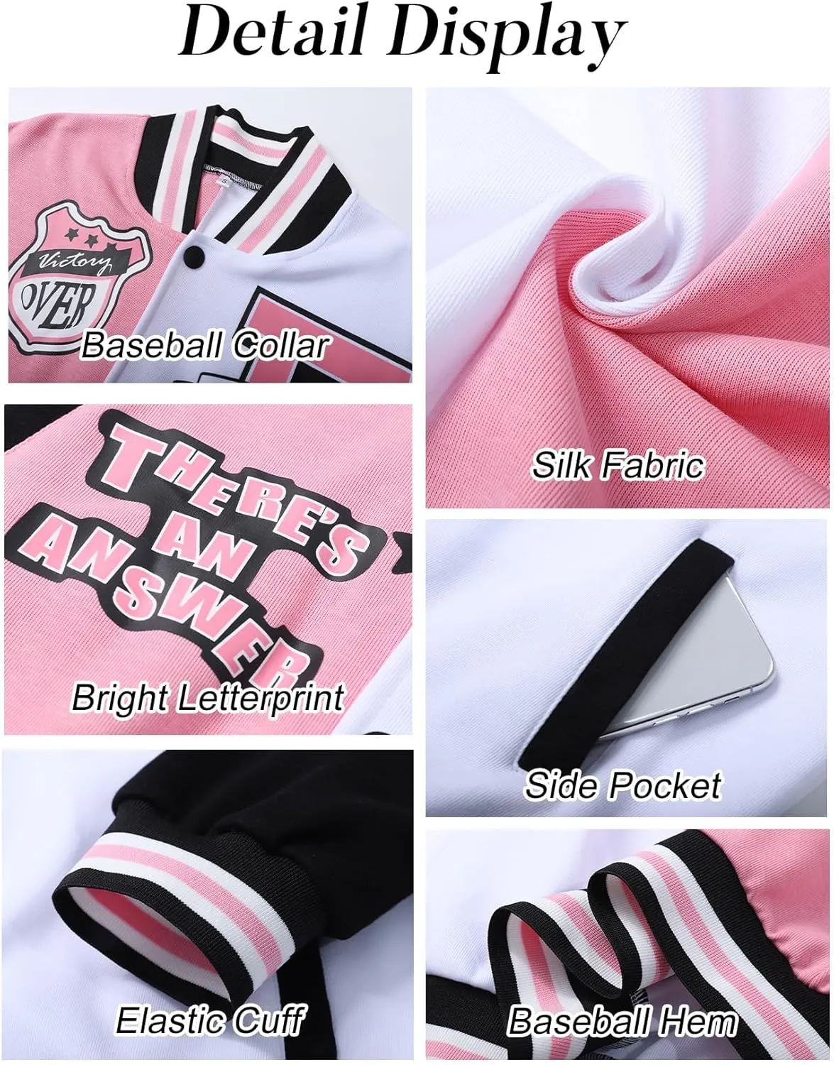 Flygo Women's Cropped Varsity Jacket Baseball Jacket Colorblock Letter Print Y2k Button Down Bomber Uniform