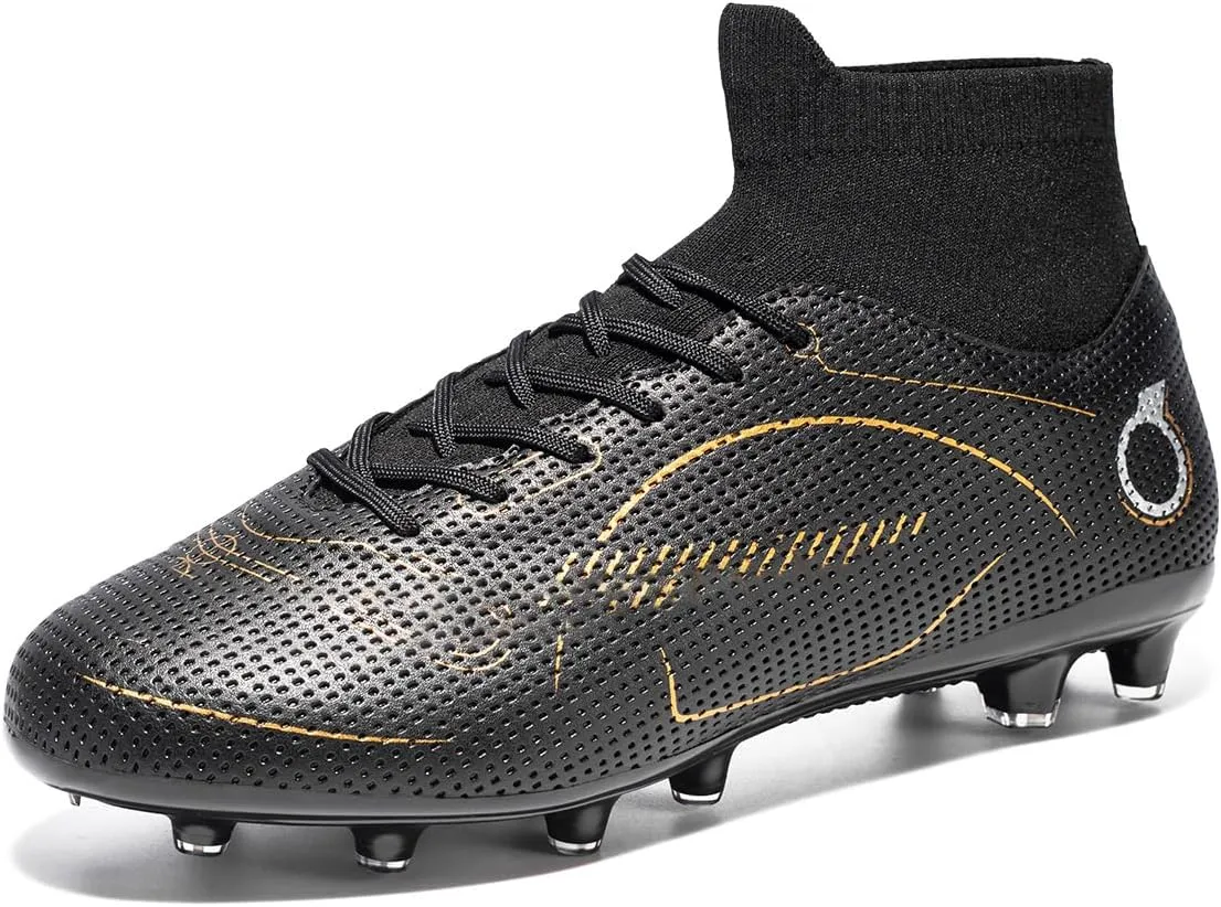 Football Cleats Men, Indoor Outdoor High Top Soccer Shoes Lightweight Shock Resistant Training Boots Breathable Professional Turf Shoes Sport Athletic Ground Football Boots FG Soccer Cleats for Men