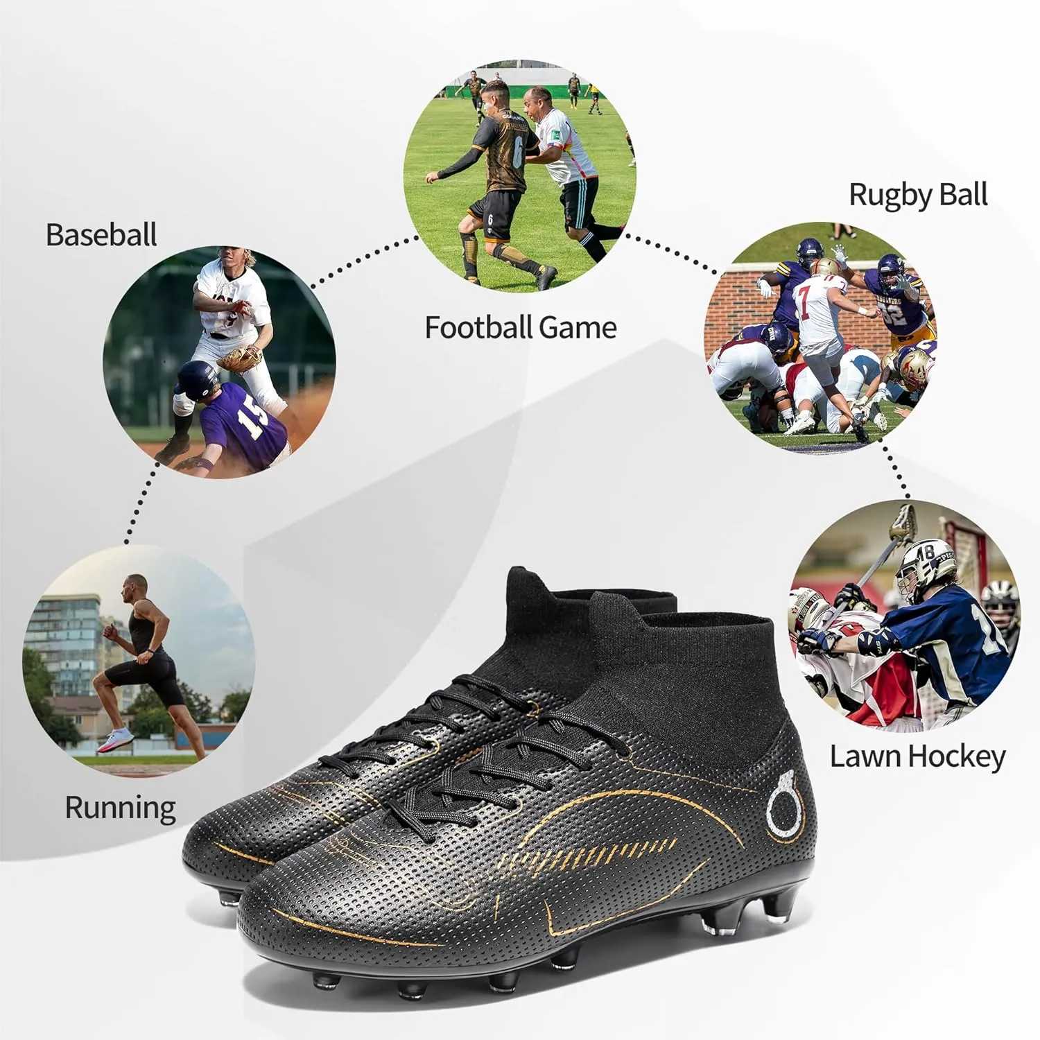Football Cleats Men, Indoor Outdoor High Top Soccer Shoes Lightweight Shock Resistant Training Boots Breathable Professional Turf Shoes Sport Athletic Ground Football Boots FG Soccer Cleats for Men