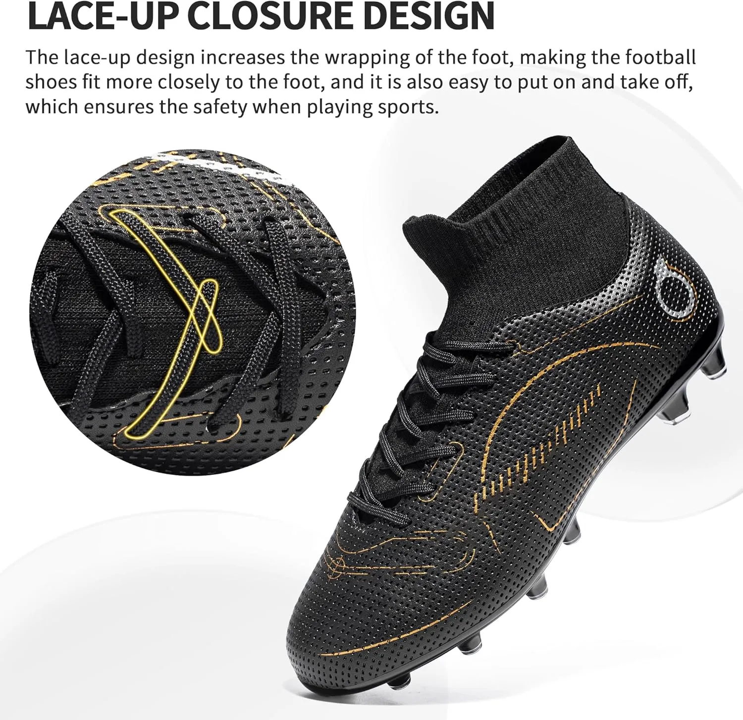 Football Cleats Men, Indoor Outdoor High Top Soccer Shoes Lightweight Shock Resistant Training Boots Breathable Professional Turf Shoes Sport Athletic Ground Football Boots FG Soccer Cleats for Men