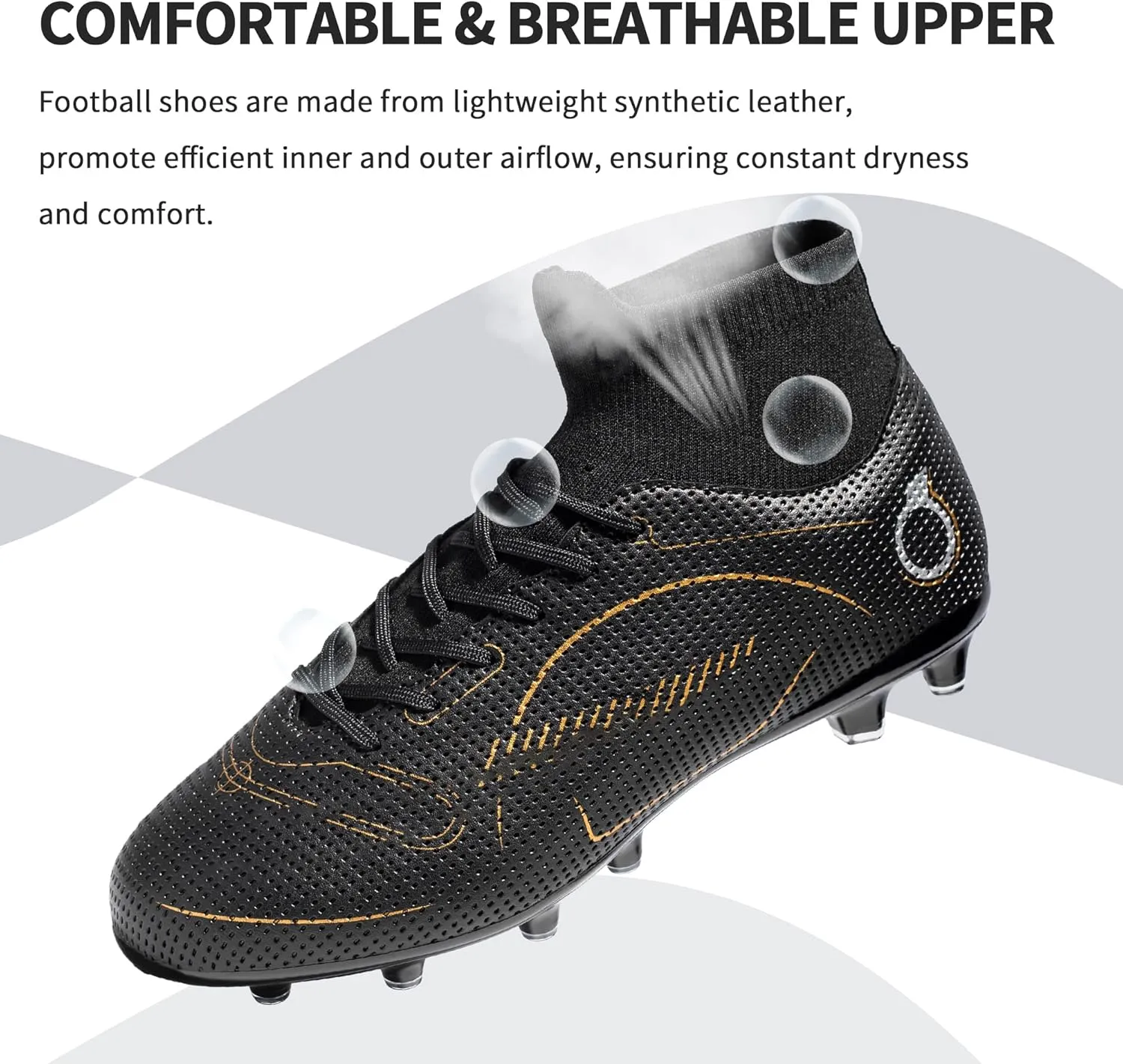 Football Cleats Men, Indoor Outdoor High Top Soccer Shoes Lightweight Shock Resistant Training Boots Breathable Professional Turf Shoes Sport Athletic Ground Football Boots FG Soccer Cleats for Men