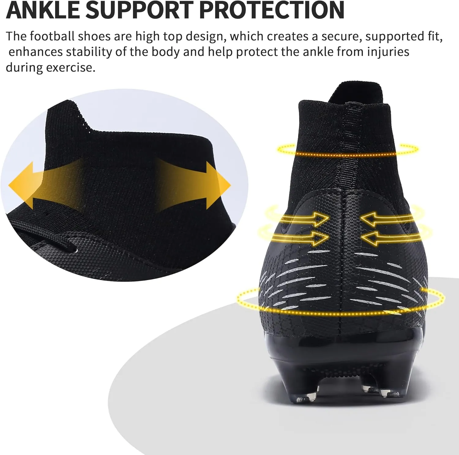 Football Cleats Men, Indoor Outdoor High Top Soccer Shoes Lightweight Shock Resistant Training Boots Breathable Professional Turf Shoes Sport Athletic Ground Football Boots FG Soccer Cleats for Men