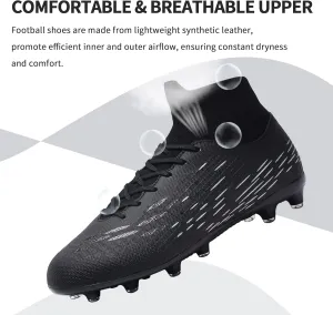 Football Cleats Men, Indoor Outdoor High Top Soccer Shoes Lightweight Shock Resistant Training Boots Breathable Professional Turf Shoes Sport Athletic Ground Football Boots FG Soccer Cleats for Men