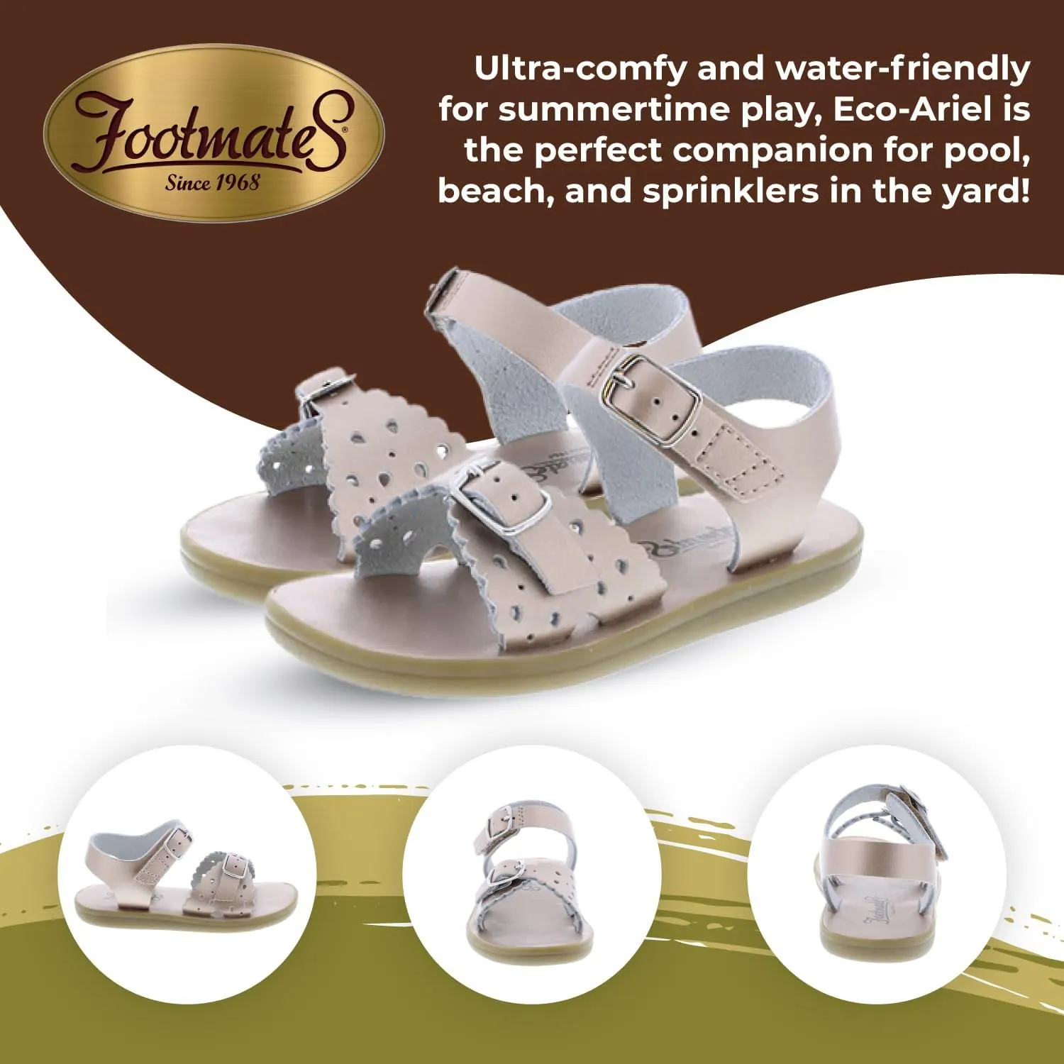 FOOTMATES Ariel and Eco-Ariel Waterproof Sandals for Girls and Boys with Slip-Resistant, Non-Marking Outsoles and Strap Closure for Infants, Toddlers, and Kids Ages 0-12