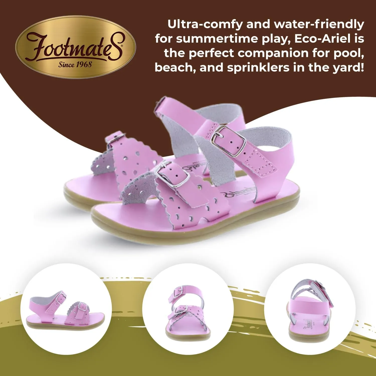 FOOTMATES Ariel and Eco-Ariel Waterproof Sandals for Girls and Boys with Slip-Resistant, Non-Marking Outsoles and Strap Closure for Infants, Toddlers, and Kids Ages 0-12