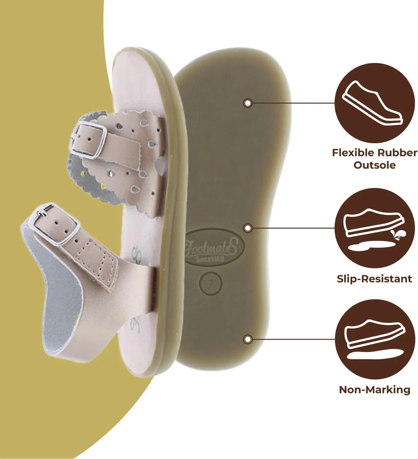 FOOTMATES Ariel and Eco-Ariel Waterproof Sandals for Girls and Boys with Slip-Resistant, Non-Marking Outsoles and Strap Closure for Infants, Toddlers, and Kids Ages 0-12