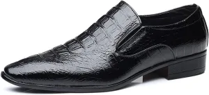 Formal Business Loafers for Men Casual Crocodile Embossed Oxford Shoes Slip on Faux Leather Burnished Pointed Toe Dual Elastic Band Block Heel Casual (Color : Black, Size : 8.5 M US)