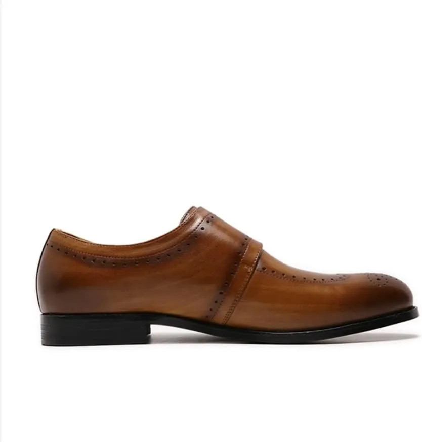 Formal Shoes Dress Oxford for Men Slip On Brogue Embossed Wing-tip Double Monk Strap Round Toe Cowhide Non Slip Rubber Sole Slip Resistant Casual Suitable for Many Occasions