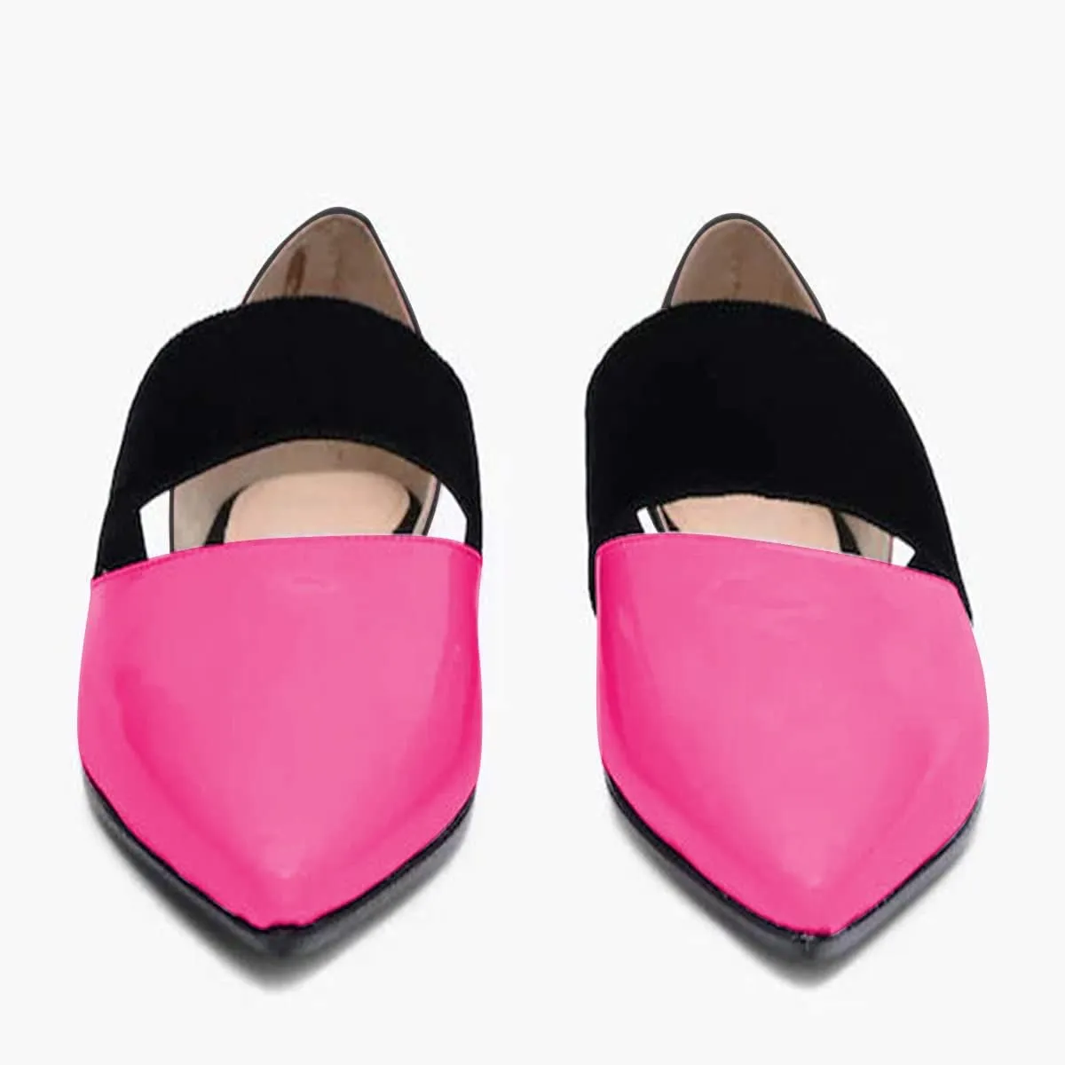 FOWT Pointed Toe D'Orsay Flats Slip On Ballet Flat with A Band Close Toe Mary Jane Two Tone Casual Shoes for Dating Party Comfort Elegant Full Size 4-16 M US