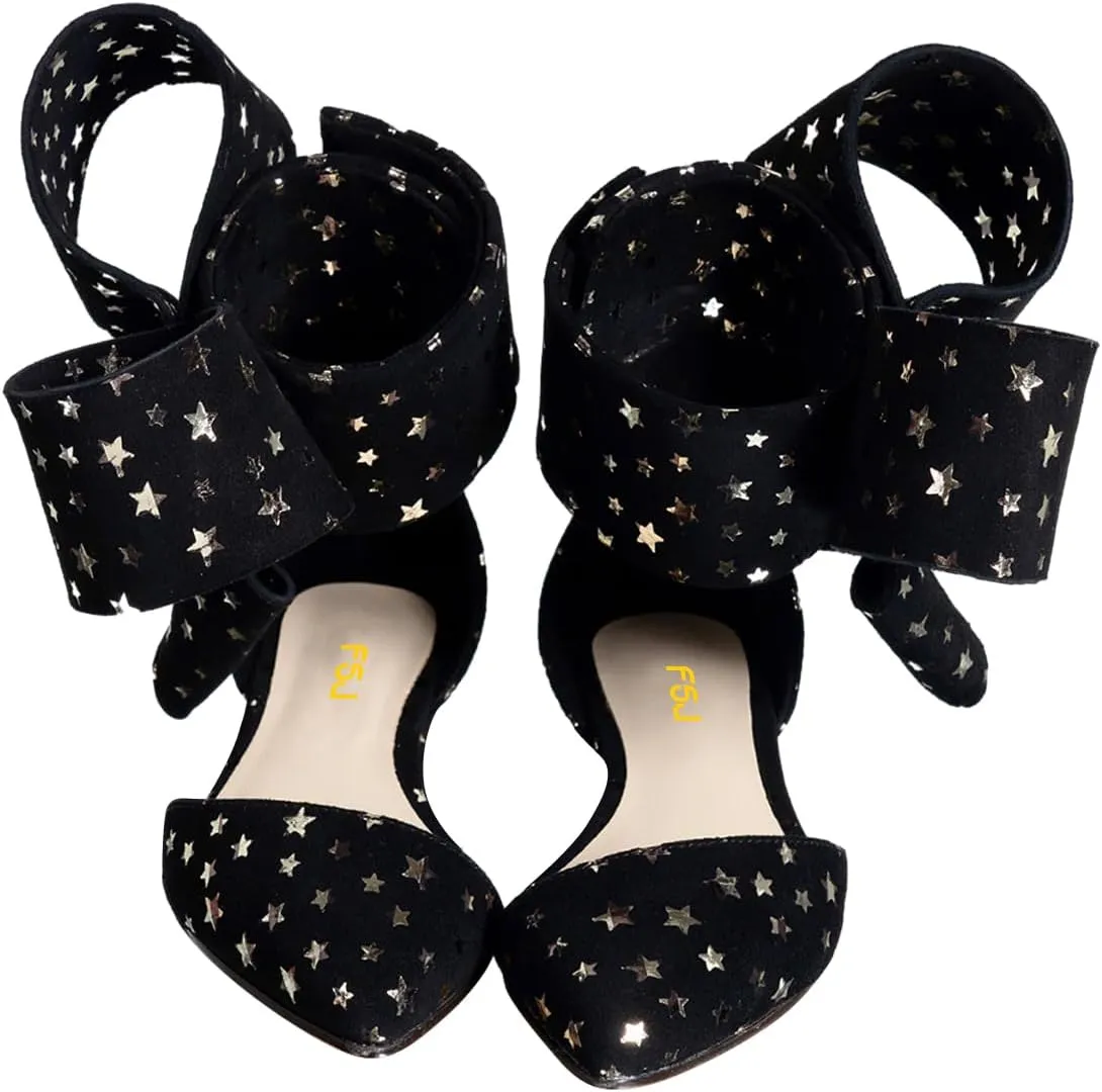FSJ Women Chic Closed Pointed Toe D'Orsay Ankle Strap Ballet Flats Shoes Large Side Bows Comfortable Shoes Size 4-16 US