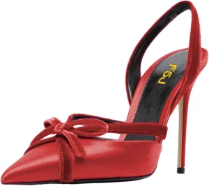 FSJ Women Pointed Toe Stiletto Heels Sandals Bowtie Slip On Slingback Pumps High Heel Wedding Party Shoes Size 4-16 US