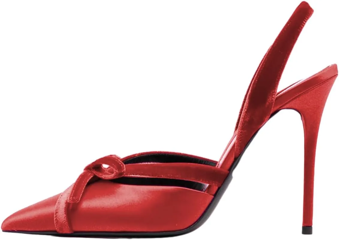 FSJ Women Pointed Toe Stiletto Heels Sandals Bowtie Slip On Slingback Pumps High Heel Wedding Party Shoes Size 4-16 US