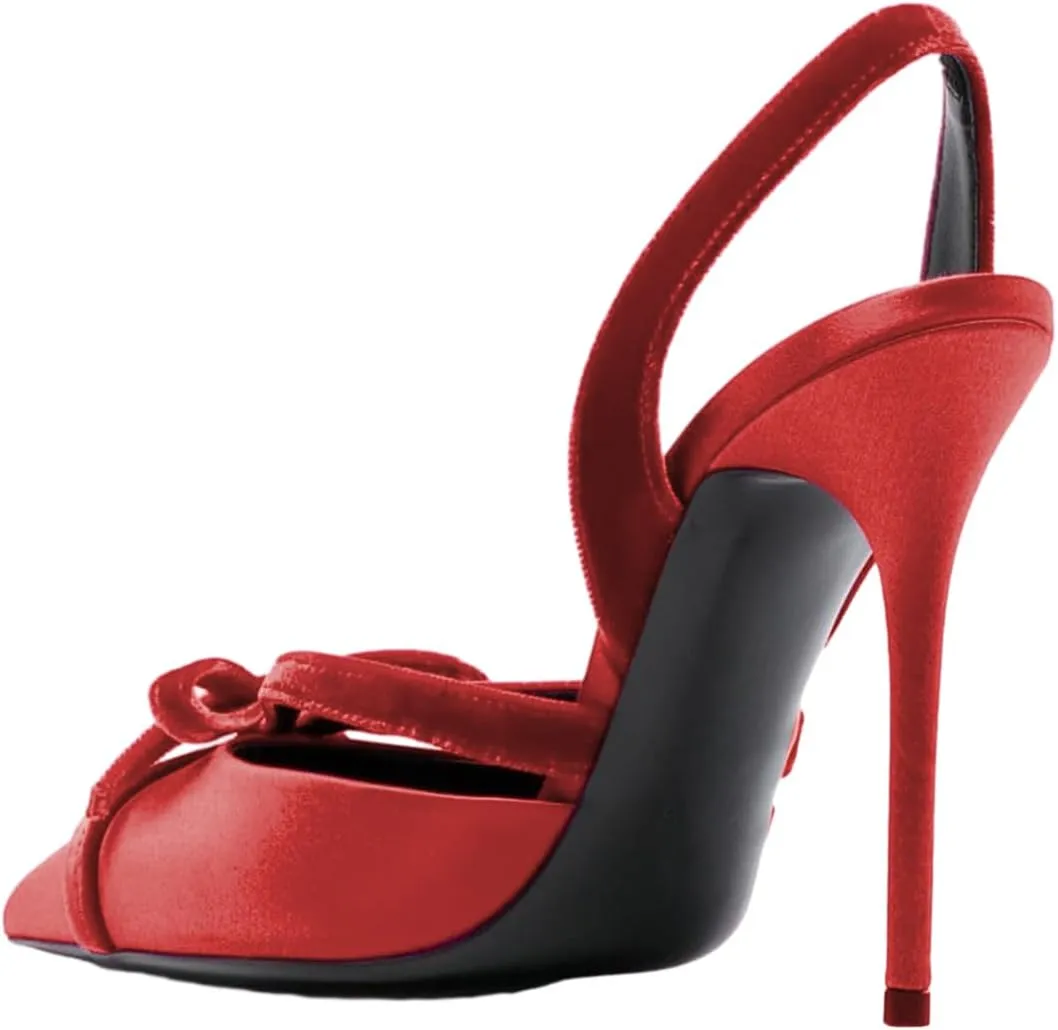 FSJ Women Pointed Toe Stiletto Heels Sandals Bowtie Slip On Slingback Pumps High Heel Wedding Party Shoes Size 4-16 US