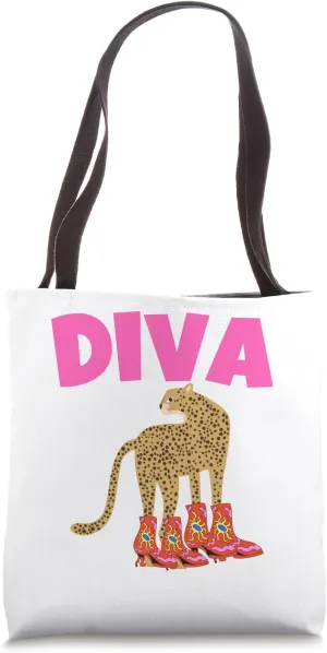 Funny Diva Panther in Boots,Animal Leopard and Shoes Diva Tote Bag