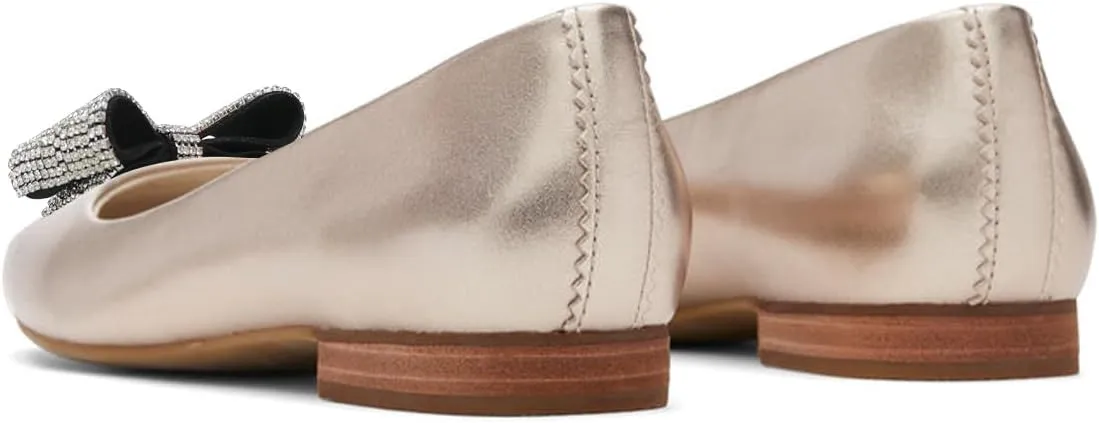 FYS Women's Bow Round Toe Pumps Comfortable Slip on Flats Shining Rhinestone Office Formal Daily Shoes Size 4-16 US