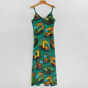 Garbage Truck Busy Day Women's Casual Maxi Dress Sleeveless Summer Beach Sundress Swing Dress Vacation