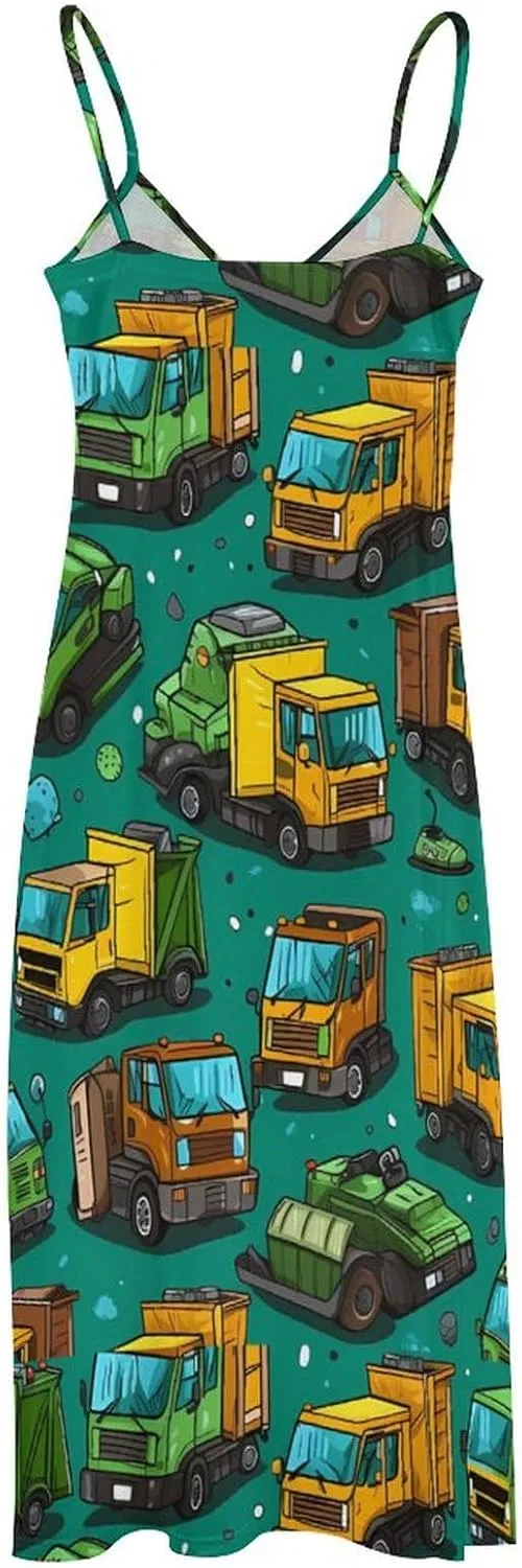 Garbage Truck Busy Day Women's Casual Maxi Dress Sleeveless Summer Beach Sundress Swing Dress Vacation
