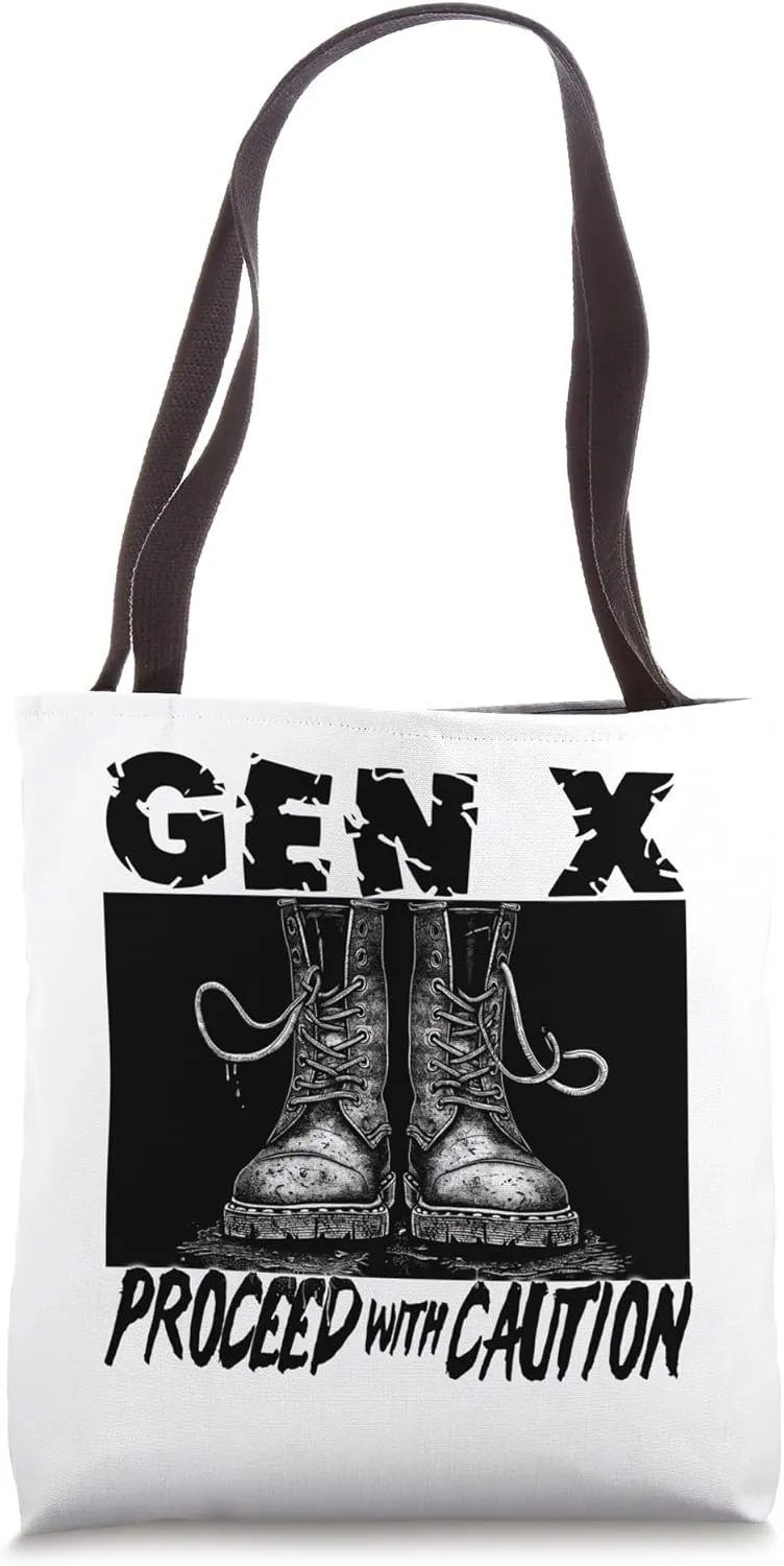 Gen X Proceed with Caution Slacker Grunge Boots Fair Warning Tote Bag