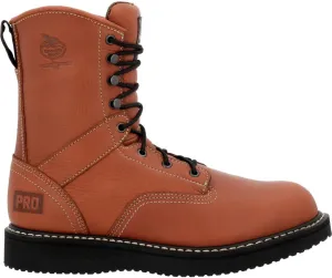 Georgia Boot PRO-Series Men's 8" Lace-Up ASTM Steel-Toe EH-Rated Wedge Work Boot, Full Grain Leather Shoes with Slip and Oil Resistant Midnight Black Outsole, Comfortable Russet-Brown Motorcycle Boots for Men - GB002PRO