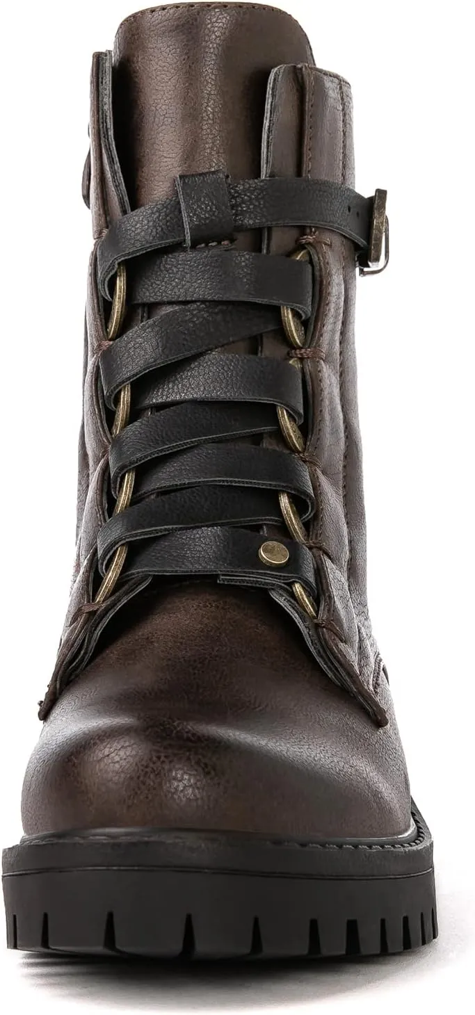 GLOBALWIN Women's Combat Boots Lace Up Boots For Women Ankle Booties For Women Low Heel