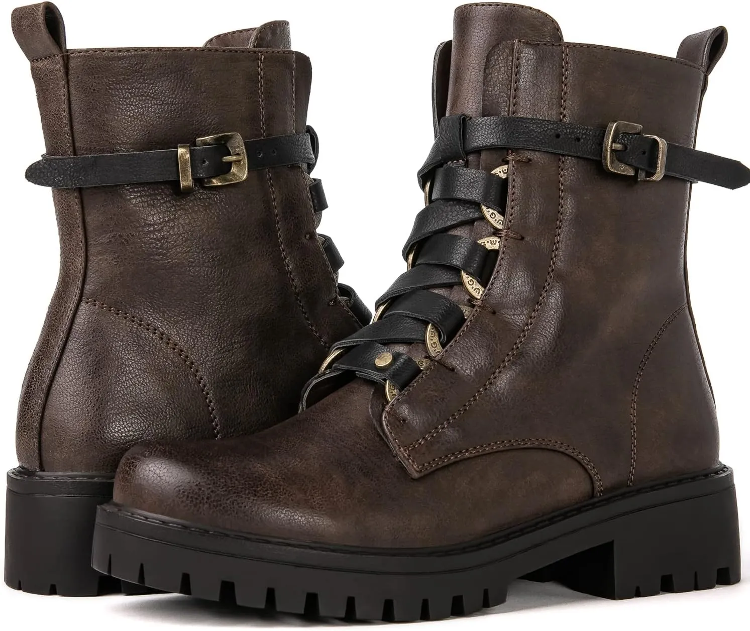 GLOBALWIN Women's Combat Boots Lace Up Boots For Women Ankle Booties For Women Low Heel