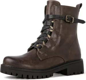 GLOBALWIN Women's Combat Boots Lace Up Boots For Women Ankle Booties For Women Low Heel