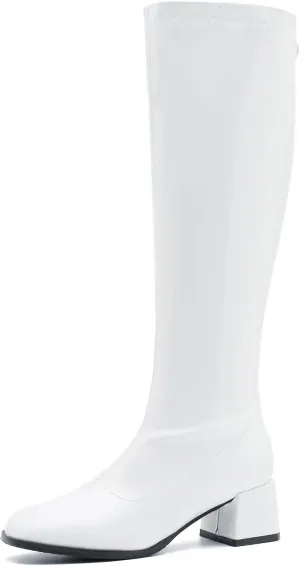 GOGO Boots for Women, Knee High Boots, Mid Block Heel Zipper Boots Ladies Party Dance Shoes