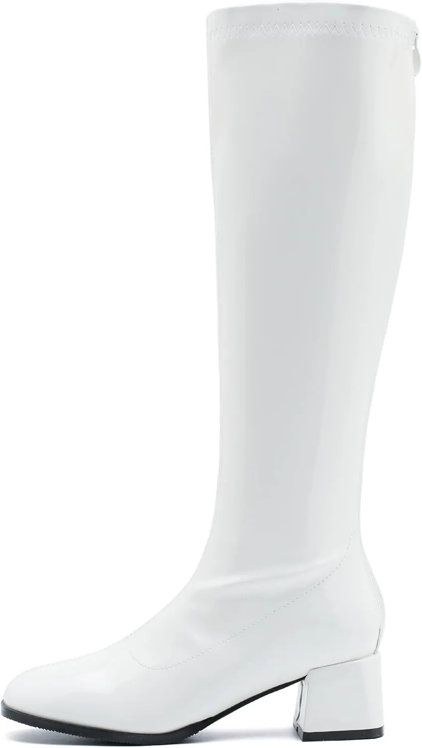 GOGO Boots for Women, Knee High Boots, Mid Block Heel Zipper Boots Ladies Party Dance Shoes