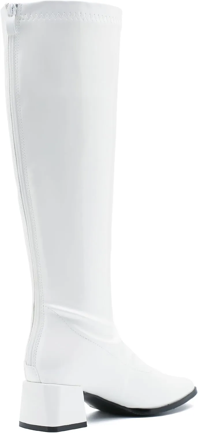 GOGO Boots for Women, Knee High Boots, Mid Block Heel Zipper Boots Ladies Party Dance Shoes