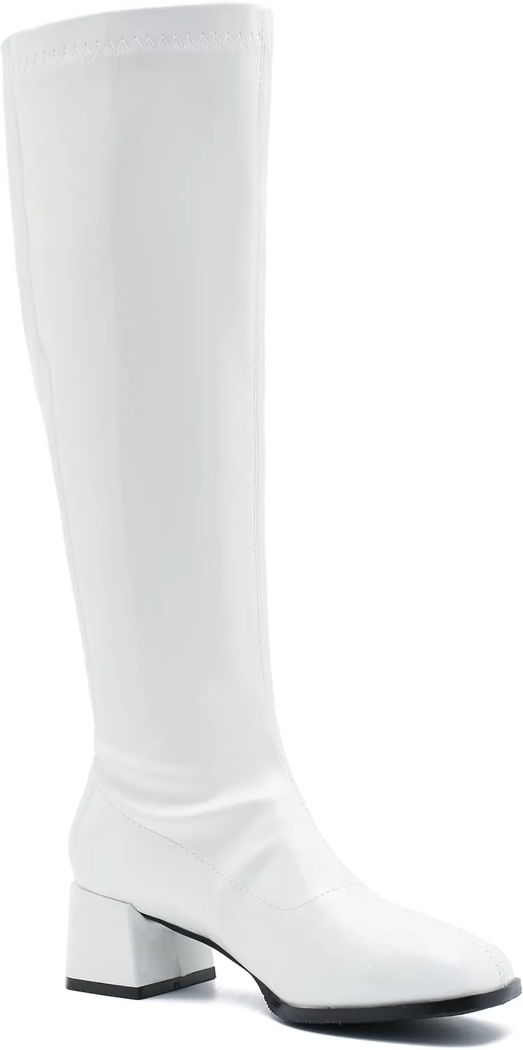 GOGO Boots for Women, Knee High Boots, Mid Block Heel Zipper Boots Ladies Party Dance Shoes