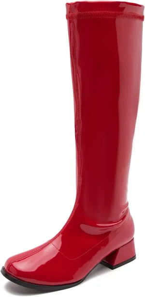 Gogo Boots For Women Square Toe Chunky Knee High Boots Side Zipper Boot Disco Costumes Dress Party Boots