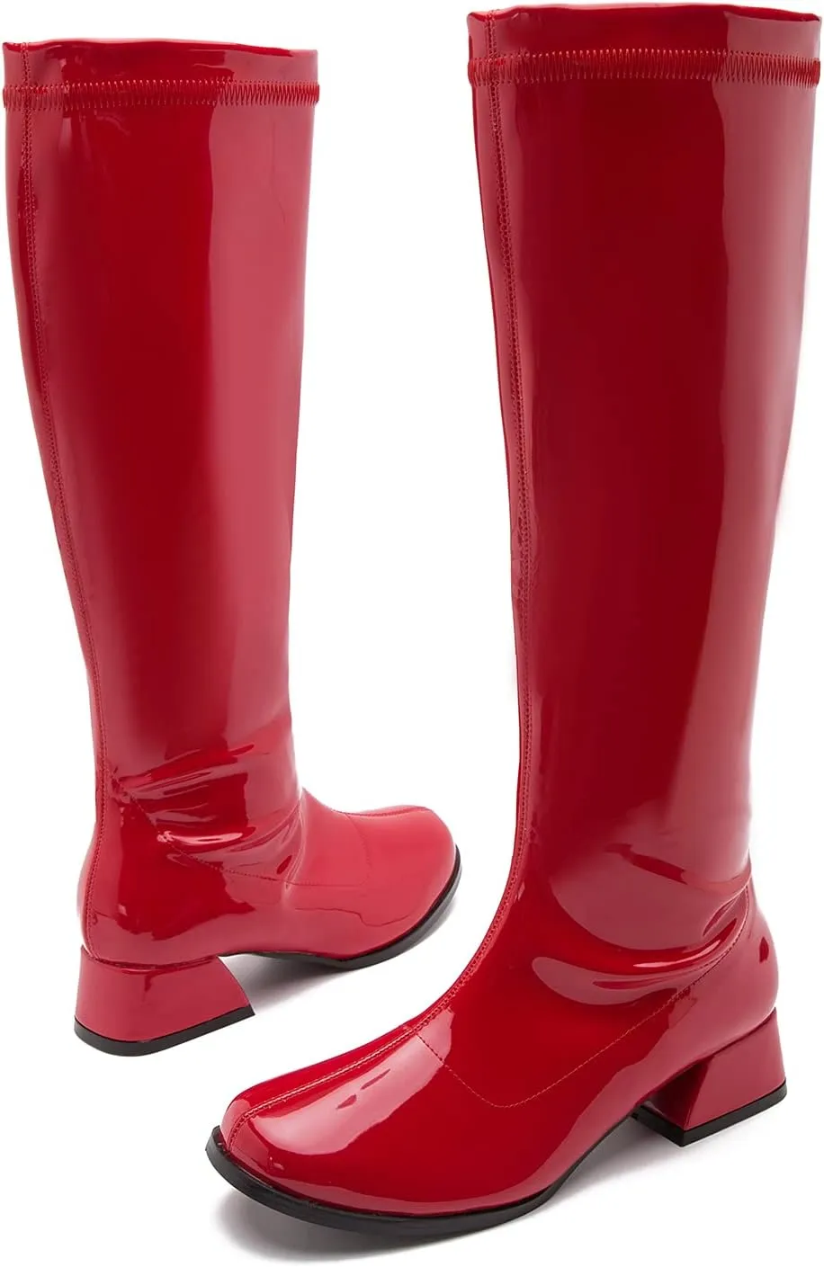 Gogo Boots For Women Square Toe Chunky Knee High Boots Side Zipper Boot Disco Costumes Dress Party Boots