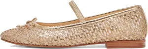 Gold Woven Mesh Flats for Women Breathable Mesh Ballet Flats with Cute Bows, Dressy Fishnet Shoes with Round Toe for Comfort and Style Size 8.5