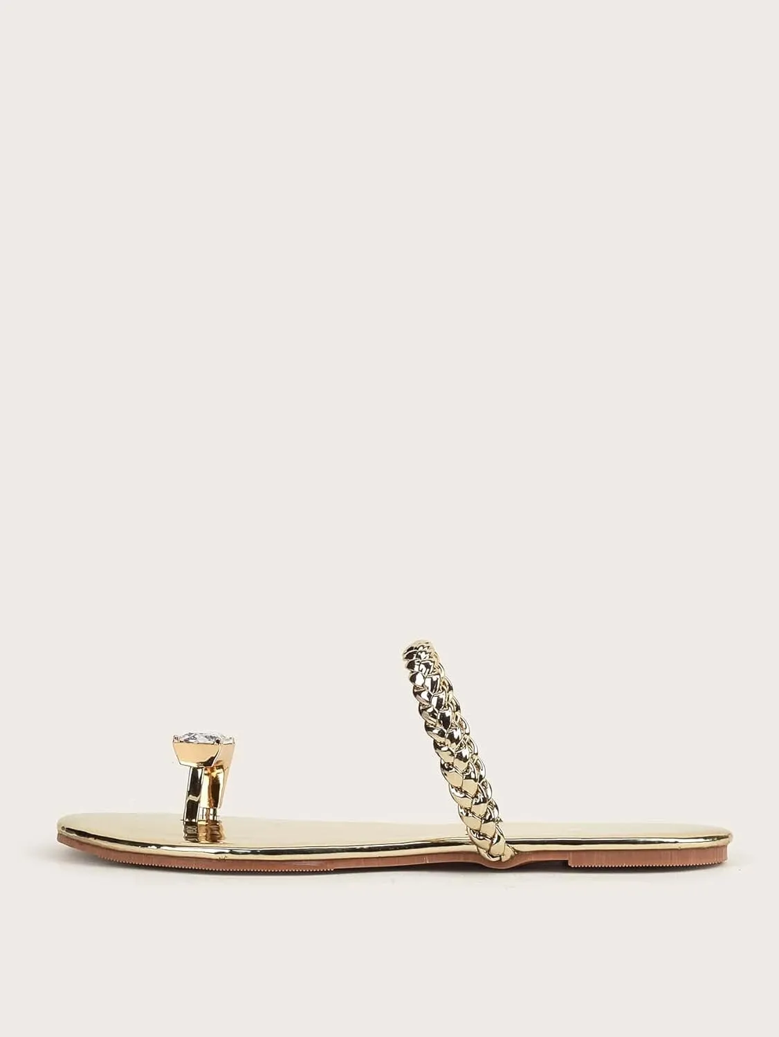 GORGLITTER Women's Gold Beach Flat Cute Sandals Sparkly Rhinestone Slide Strappy Shoes