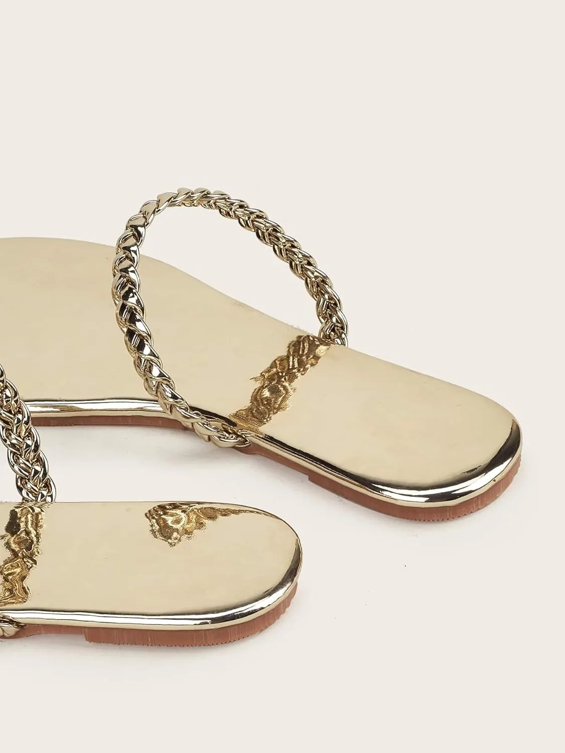 GORGLITTER Women's Gold Beach Flat Cute Sandals Sparkly Rhinestone Slide Strappy Shoes