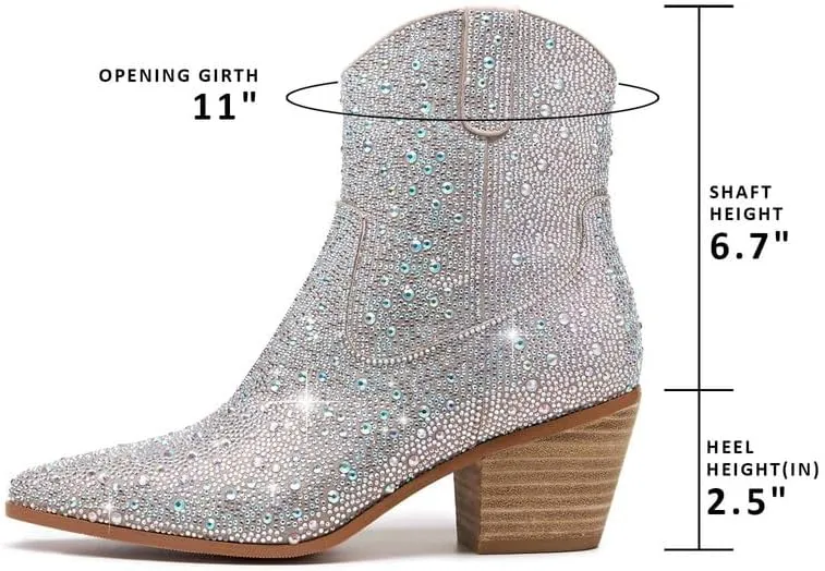 GOSERCE Rhinestone Boots for Women Ankle High Stiletto Heel Hollow Out Breathable Pointed Toe Sexy High Heel Booties Fashion with Side Zipper Party Prom Wedding Birthday