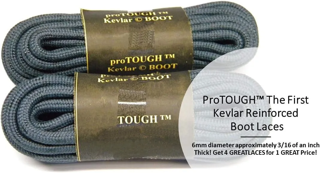 GREATLACES Dark Storm Grey Kevlar proTOUGH(tm) Reinforced Heavy Duty Boot Laces Shoelaces (2 Pair Pack)