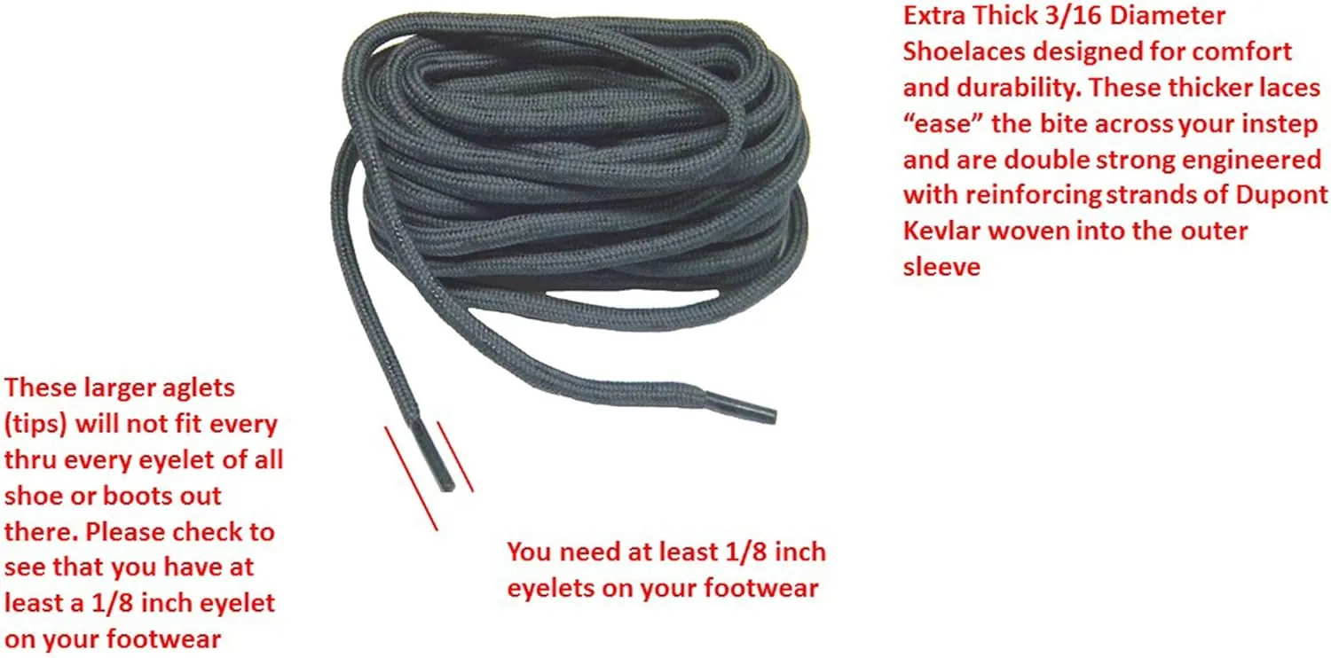 GREATLACES Dark Storm Grey Kevlar proTOUGH(tm) Reinforced Heavy Duty Boot Laces Shoelaces (2 Pair Pack)