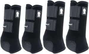 HAENJA Classic Equine Medium Horse Front Hind Sports Boots 4 Pack Black.