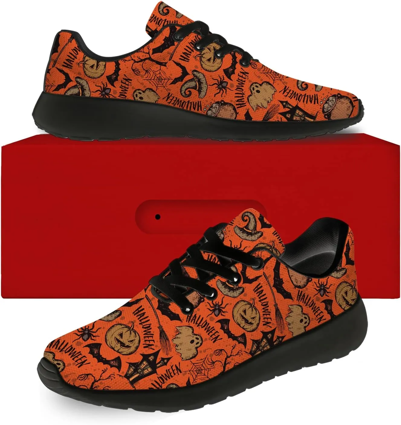 Halloween Shoes for Women Men Running Shoes Walking Tennis Sneakers Pumpkin Ghost Bat Shoes Gifts for Boy Girl