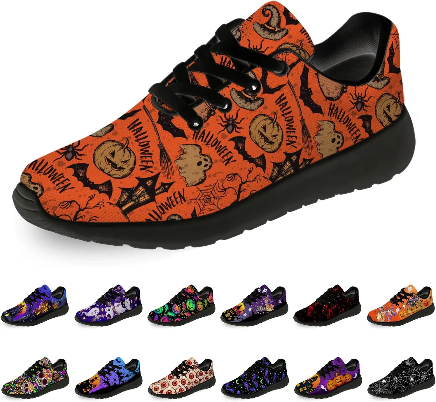 Halloween Shoes for Women Men Running Shoes Walking Tennis Sneakers Pumpkin Ghost Bat Shoes Gifts for Boy Girl