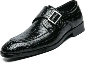 Hand-Stitched Oxford Dress Shoes for Men Slip On Monk Strap Vegan Leather Embossed Low Top Block Heel Non-Slip Working Shoes