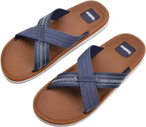 Harssidanzar Men Summer Cross Slide Sandals Comfort Lightweight Arch Support Slides Sandals KM234US