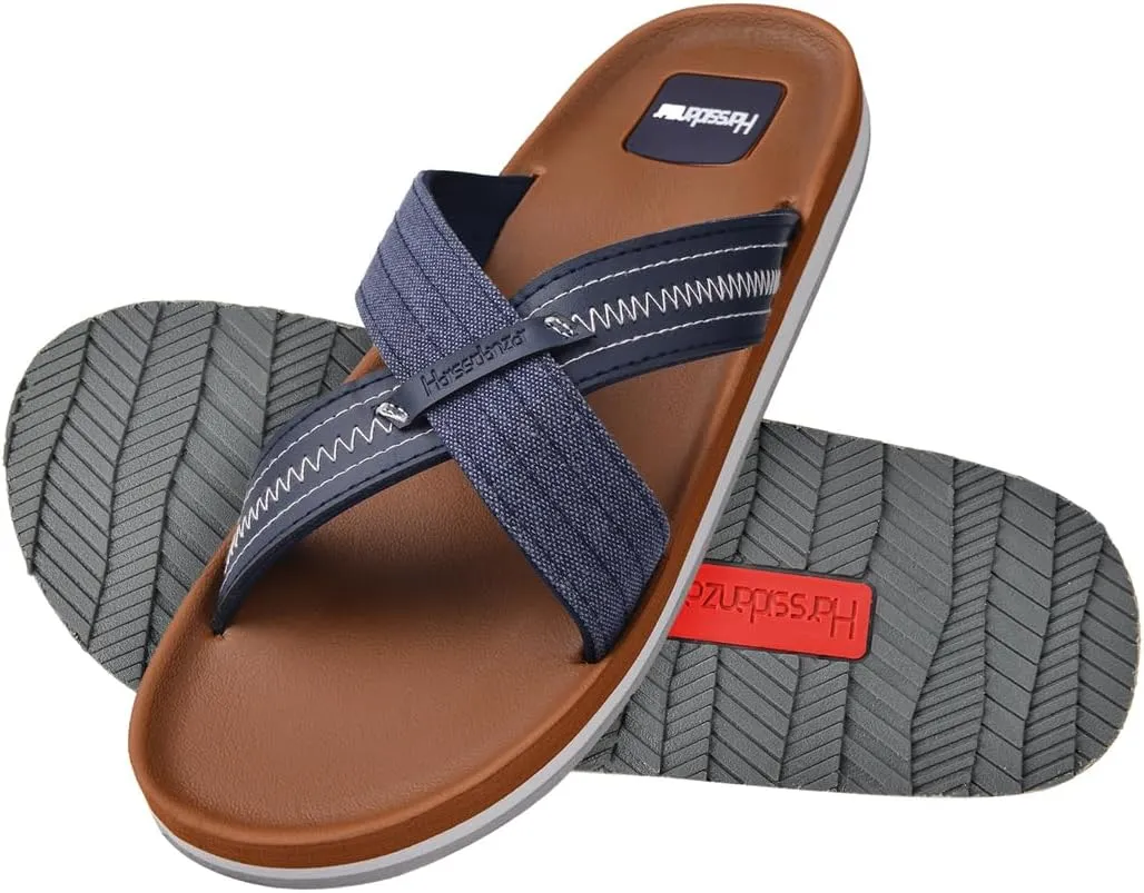 Harssidanzar Men Summer Cross Slide Sandals Comfort Lightweight Arch Support Slides Sandals KM234US