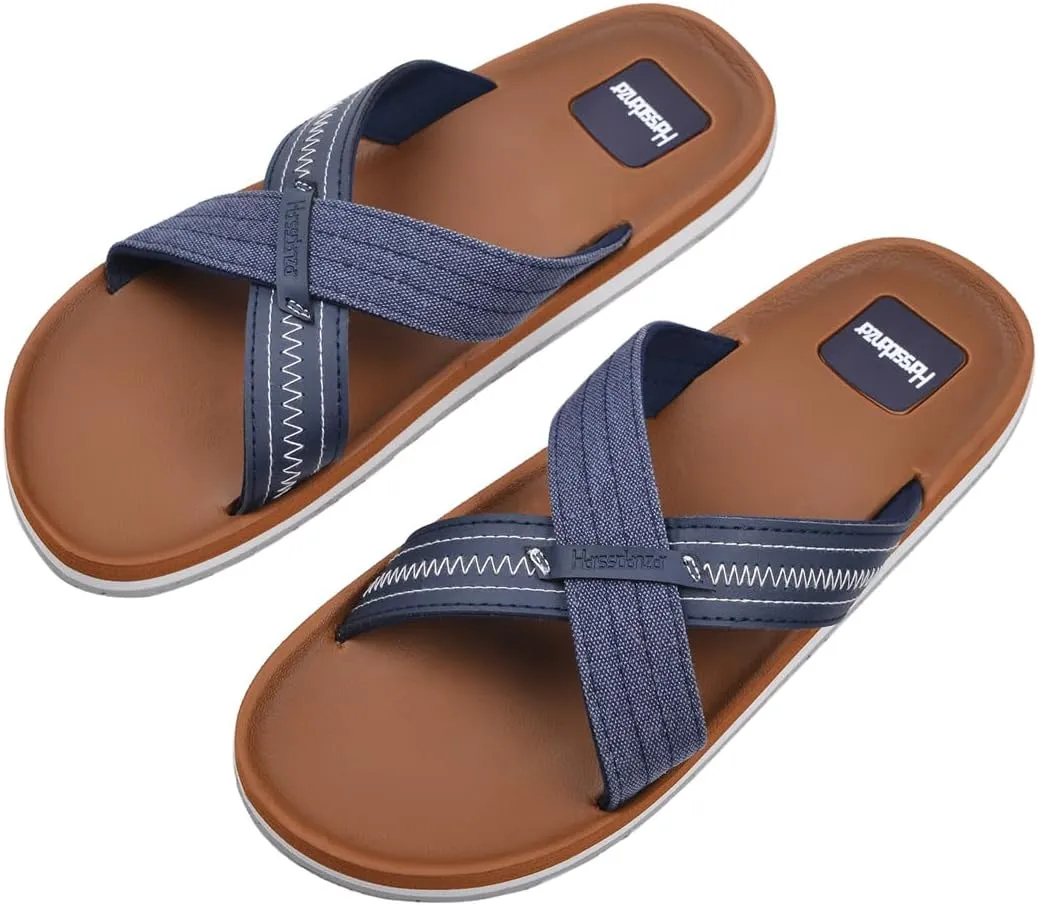 Harssidanzar Men Summer Cross Slide Sandals Comfort Lightweight Arch Support Slides Sandals KM234US