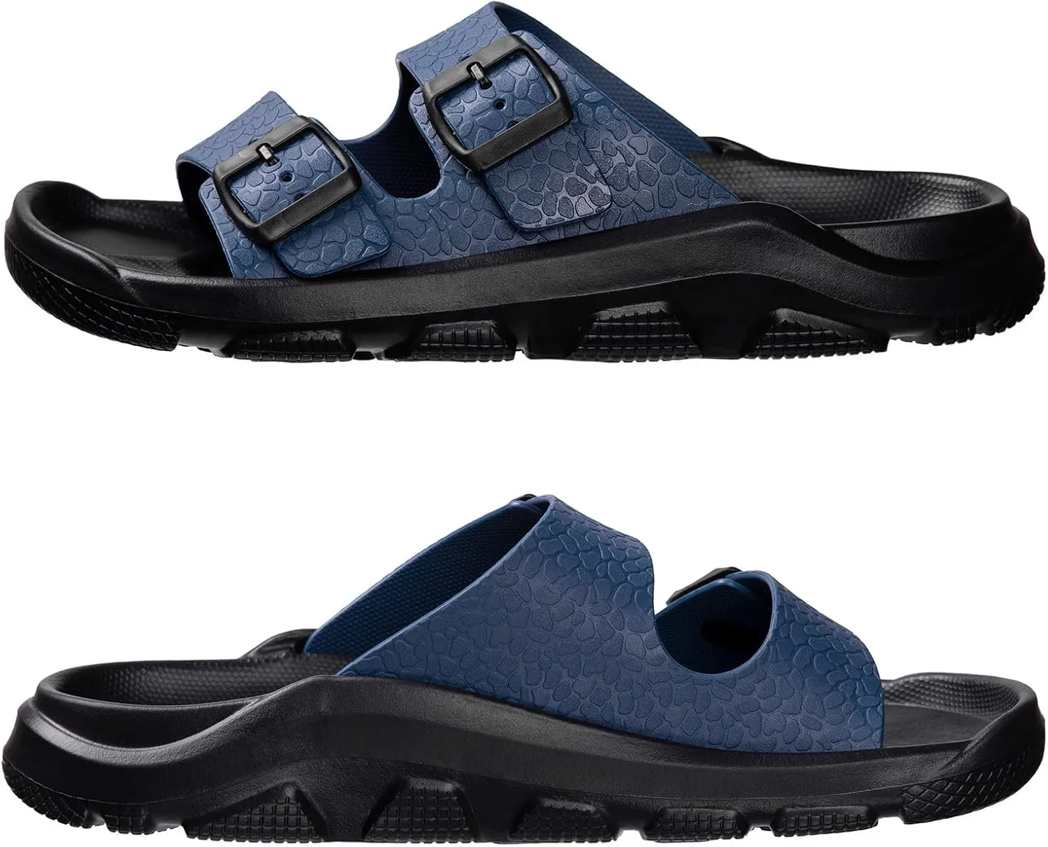 Harssidanzar Mens Slides Sandals Double Buckle Adjustable Slides EVA Flat Sandals KM243US