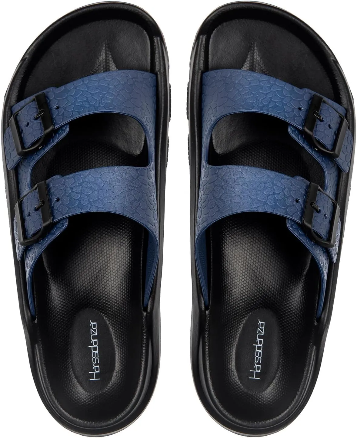Harssidanzar Mens Slides Sandals Double Buckle Adjustable Slides EVA Flat Sandals KM243US
