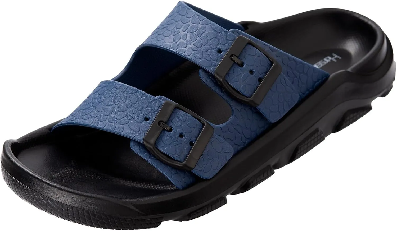 Harssidanzar Mens Slides Sandals Double Buckle Adjustable Slides EVA Flat Sandals KM243US