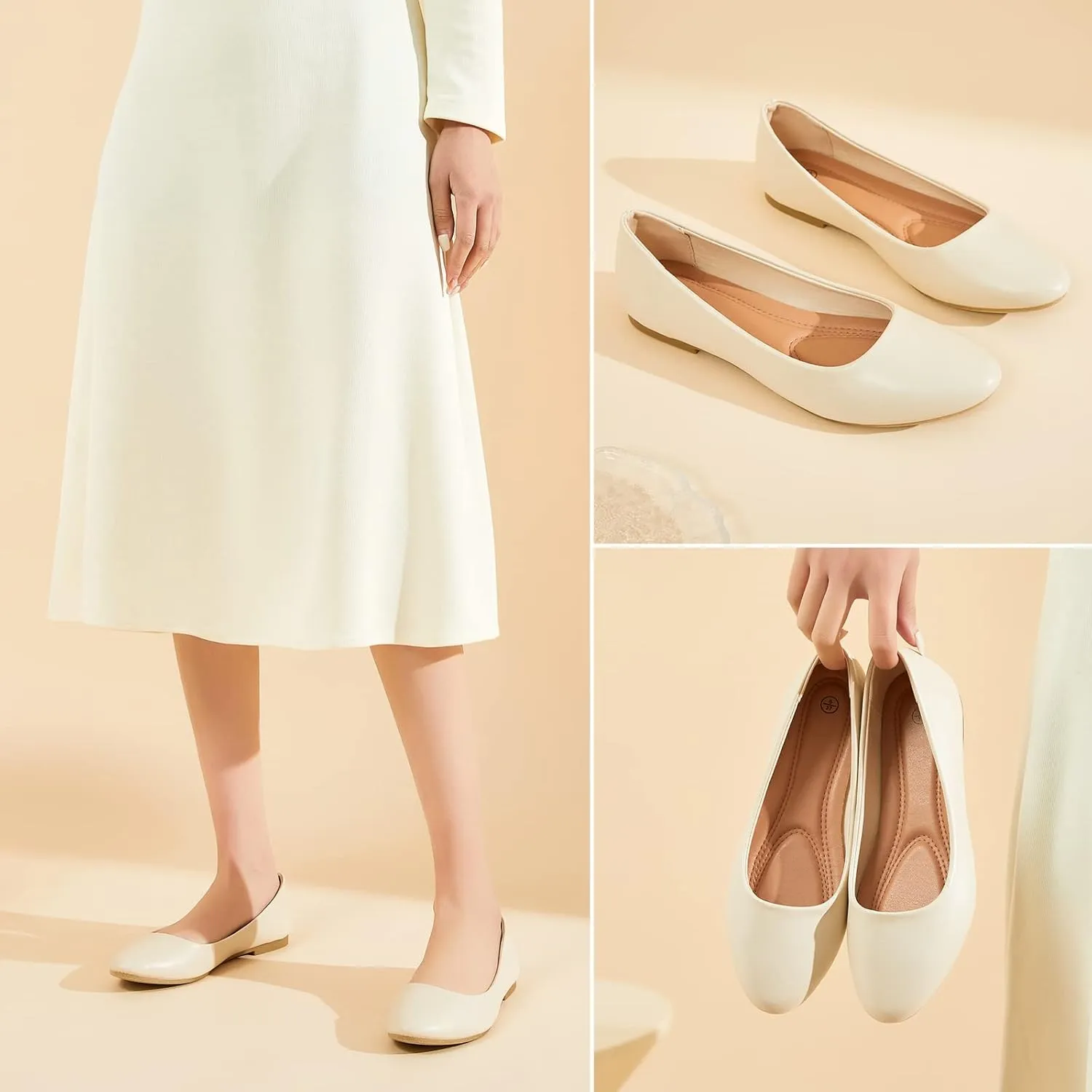 Hash Bubbie Women's Flats Shoes Ballet Flats Dress Shoes Comfortable PU Leather Slip on Shoes for Women